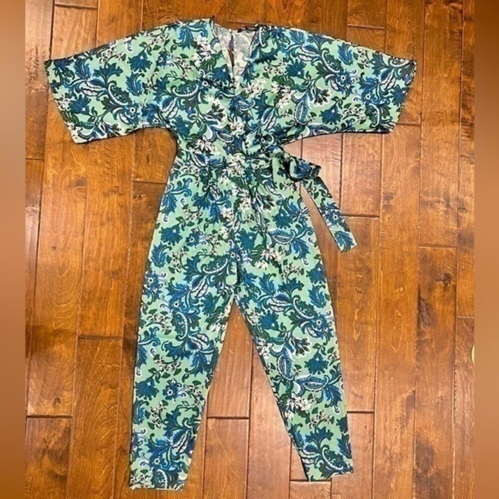 Zara NWT Blue Paisley Belted Wide Leg Jumpsuit S - Picture 15 of 16
